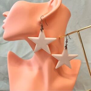 White Star Boho Dangle Earrings Statement Silver Tone Hook Vintage Jewelry Lot